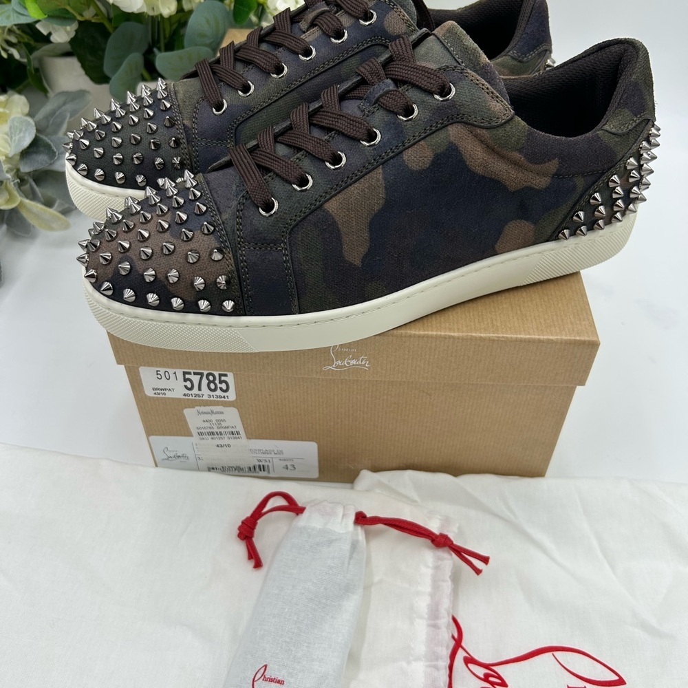Men's Christian Louboutin SEAVASTE camouflage print sneakers size 43 made Italy - Picture 6 of 11